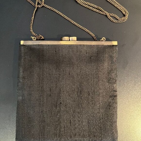 Vintage Raw Silk Crossbody Purse with Gold Embroidery on One Sde - Picture 4 of 6